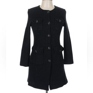 St. John Caviar Black Wool Blend Long line Cardigan Blazer Coat Size 10